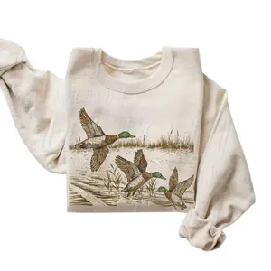 The Retro Mallard Ducks Summer Scene Sweatshirt, 90s Duck Wildflower Nature Birding Outfit, Bird Watcher, Boho Unisex Crewneck Sweatshirt,  Menswear Top, Womenswear Top Underwear Streetwear