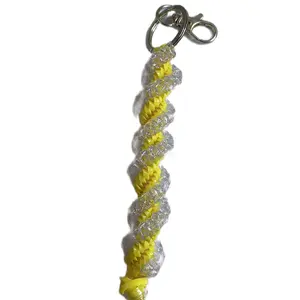 Yellow Glitter Super Spiral Keychain with Gold Split Ring and Key Hook