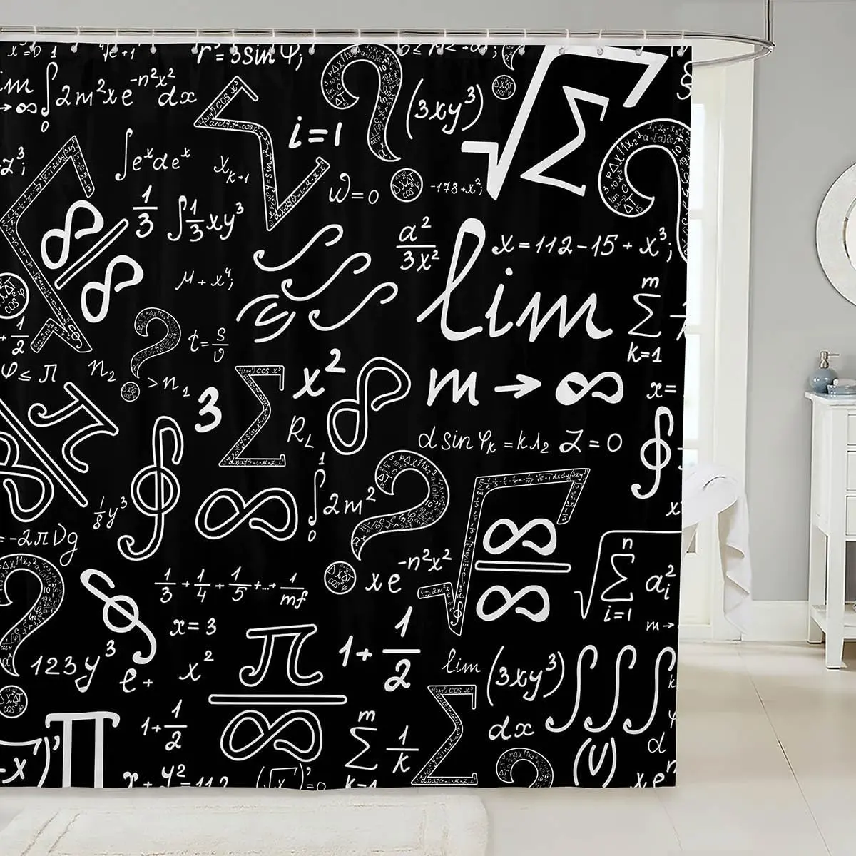 Math Equation Shower Curtain Sets - Waterproof Polyester Bathroom Decor with Geometry Formula Illustrations, Eco-Friendly Plastic Hooks, Multi-Size (120x180cm-47x70in, 180x180cm) for Study Lovers