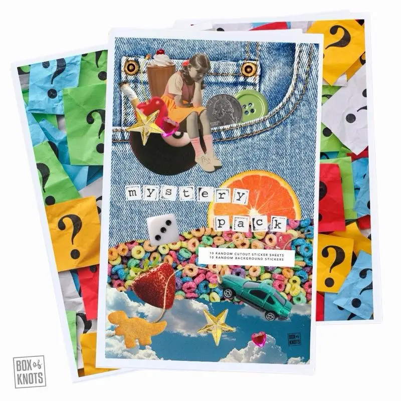The Mystery Pack | 20 Random Full Sheet Stickers | Adhesive Label Paper | Matte Decorative Junk Journaling Decor | Scrapbooking Art Collage