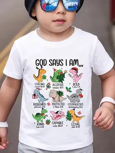 Toddler Boys "God Says I Am..." Christmas Dinosaur Graphic T-Shirt, Soft Cotton Short Sleeve Tee, Christian Faith & Holiday Themed Casual Top