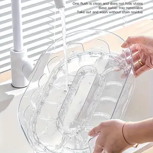 [Space-saving]360° Rotating Refrigerator Shelf – Long rectangular removable storage tray, saves refrigerator space. Condiment organizer, suitable for homes, kitchen cabinets, storage rooms, countertops, and refrigerators. Transparent plastic storage rack.