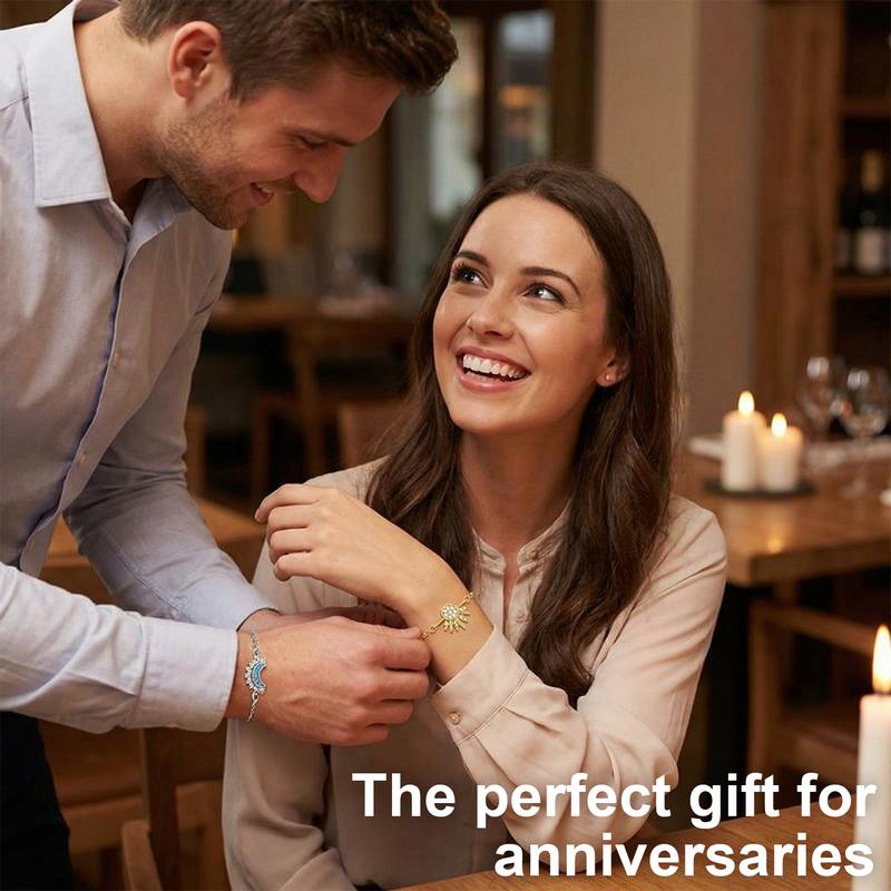 Sun Moon Bracelets for Couples Sparkling Rhinestone Gold Sun Blue Moon Bracelet Matching Couple BFF Brace-lets Friendship Couples Jewelry Anniversary Birthday Valentine Gifts
