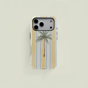 1 pc tropical palm tree striped background double layer protective case solid 2 in 1 protective case for iPhone 17 16 15 Pro 14 13 12 11 Pro Max 14 Plus 15 Plus 16Plus 17Plus Samsung Galaxy S25 S24 S23 Ultra series protective case couple mobile phone case