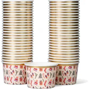 Confettiville Paper Ice Cream Cups, 50-Count 9-Oz Disposable Dessert Bowls for Hot or Cold Food, 9-Ounce Christmas Party Supplies Treat Cups, Christmas Items, Gold Foil