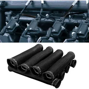 8PCS Spark Plug Wire Heat Shield Sleeve, 1500 °   Spark Plug Wire Cover Wrap for SBC BBC 350 454, 6 Inch Spark Plug Boot Protector Sleeve, Universal Sleeve Cover Replacement for Most Cars (Black)