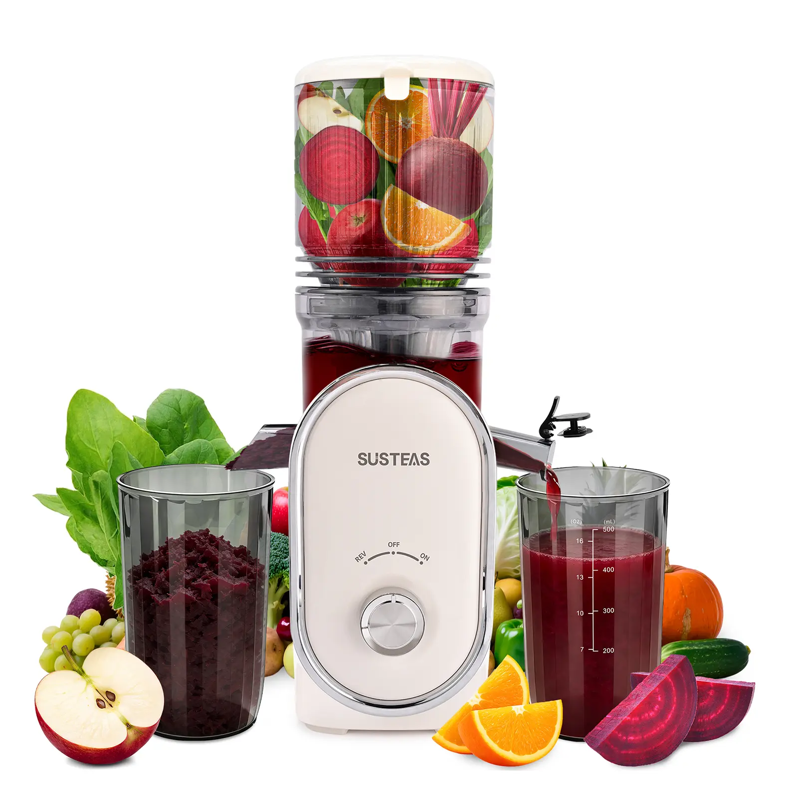 Pukomc 5.8" Wide Chute Cold Press Juicer – Auto Cut Mechanism, High-Yield Extraction, Easy Lock System, Includes 2 Cups for Fresh Whole Fruit Juices