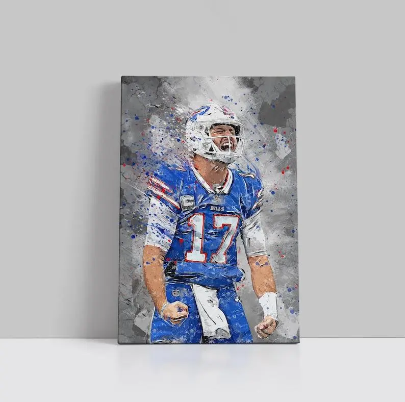 Josh Allen Poster Buffalo Bills Wall Art Football Canvas NFL Player Framed Canvas Print Sports Home Decor S242 Gift