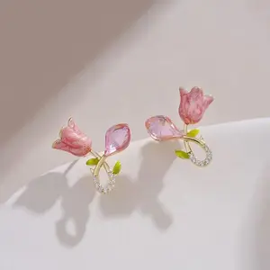 Creative Exquisite Tulip Versatile Flower Earrings Jewelry Ideal Birthday Anniversary Gift for Teenager Girls Party