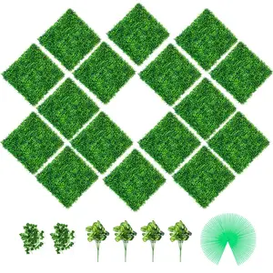 VEVOR Decorative Artificial Boxwood Panel Set, 16 PCS 20in x 20in PE Grass Hedge Panels (1.6in Thick) - Privacy Screen, Flowers-Inspired Backdrop for Outdoor Garden, Indoor Gift Decor