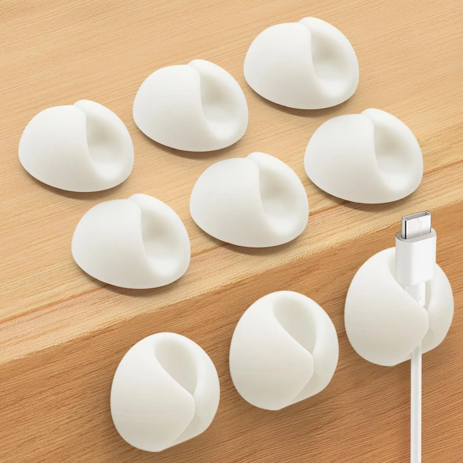 Cable Clips, Cord Holder, Wire Holder for Cable Management, 9PCS | White Cord Clips, Residue-free Adhesive Phone Cord Holder Clips for Nightstand Desk Dresser Office Home Dorms