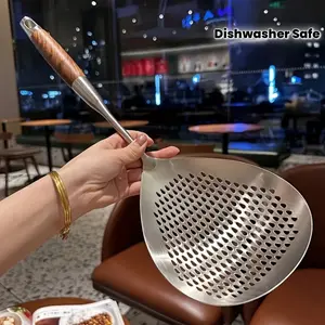 1PC Large Food Grade Stainless Steel Skimmer Strainer, Durable Kitchen Gadgets Fine Mesh Filter, for Frying Hot Pot Cooking Baking, Easy Draining Heat Resistant Dishwasher Safe, for Home Restaurant Commercial Kitchen Use