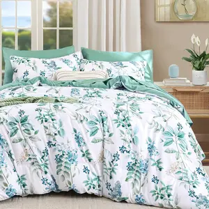 Floral Comforter Set  Size,7- Aqua Green Comforter Bed in A Bag,Botanical Comforter Set with Pillowcases,Soft Microfiber Complete Bedding Sets for All Season