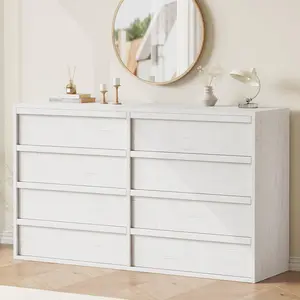 8 Drawer Dresser for Bedroom, 54 in Wide Double Chest of Drawers with Large Storage, Modern Dresser Organizer Closet for Living Room, Nursery and Hallway