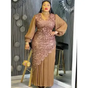 Elegant African Dresses for Women Plus Size Sequin Evening Party Long Dress Dashiki Ankara Turkey Outfits Robe African Clothes