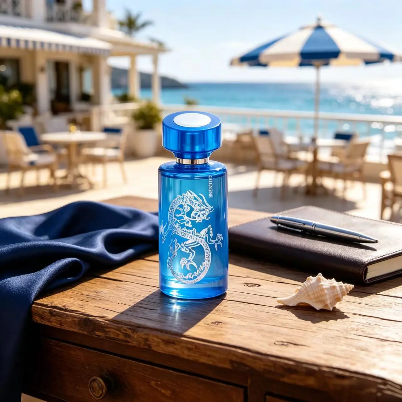 Men's blue transparent bottle perfume, extracted from dragon essence, suitable for business and sports occasions