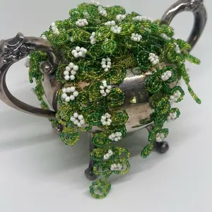 Forever Bloom French Beaded Plant - Green & White Beaded Decorative Plant for Home & Garden