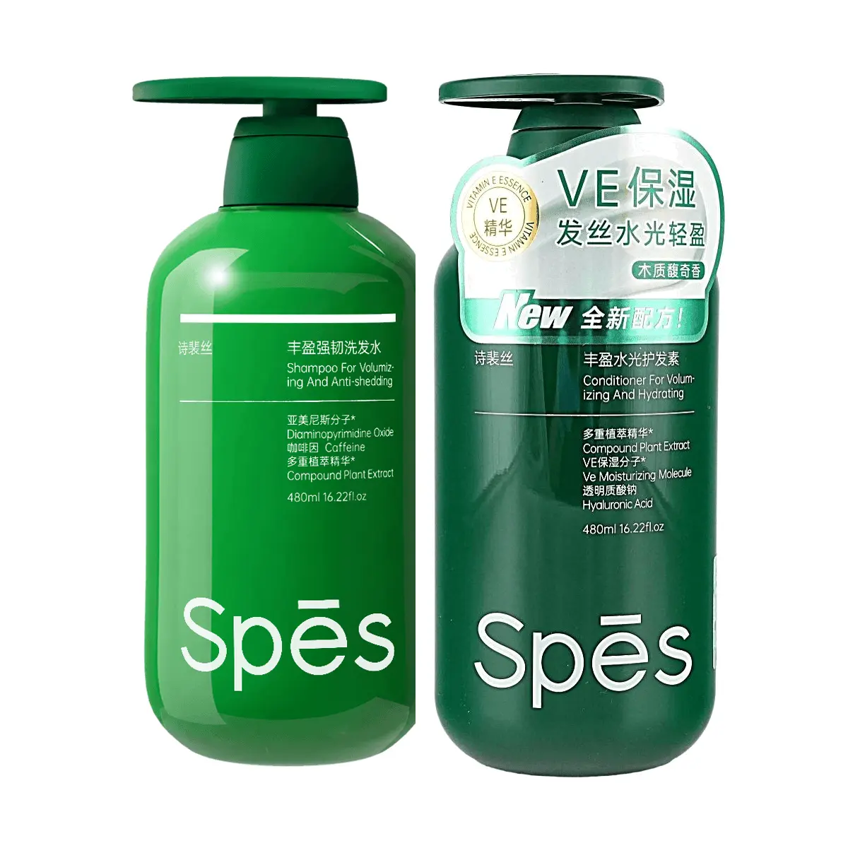 Spes Hair Growth Shampoo & Conditioner Set - Aminexil for Stronger Roots, Woody Fragrance, 480ml x 2 | VE Moisturizing