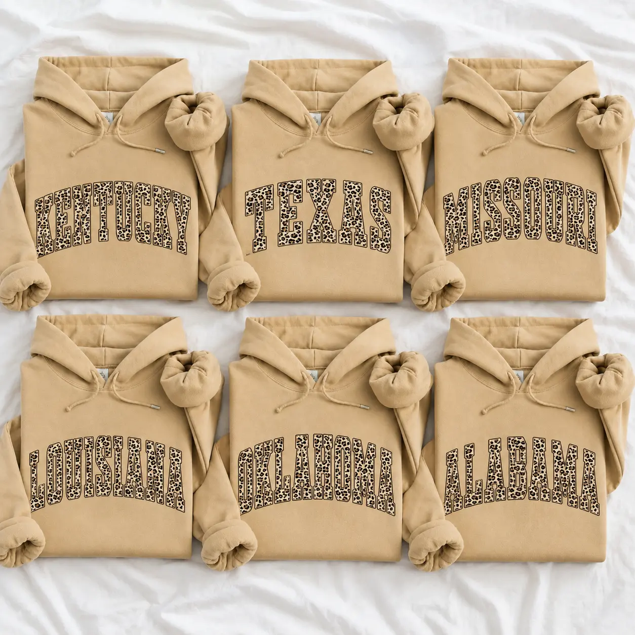 FULL 50 STATES Leopard Print  Hoodie, Kentucky Texas Missouri Louisiana Oklahoma Alabama Leopard Print Hoodie, Southern State Pride Pullover, Hometown State Gift for Women, Trendy Graphic Hoodie -Tiffany Graphic Tee Womenswear Everyday