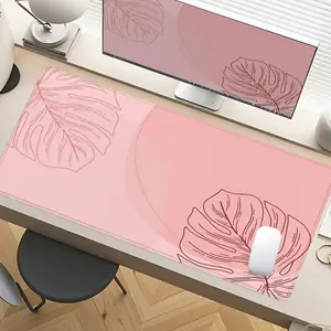 Pink Monstera Leaf Desk Mat Gaming Mouse Pad XXL Extended Mouse Pad for Laptop, Large Mouse Pad with Non - Slip Rubber Base & Stitched Edges, Modern Botanical Style for PC Gamers, Office Workers & Home Decor, Desk Accessories