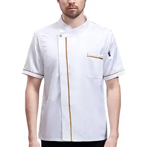 Unisex Chef Jacket - Shoulder Cool Vent Chef Coat Gold Edge Working Chef Uniform