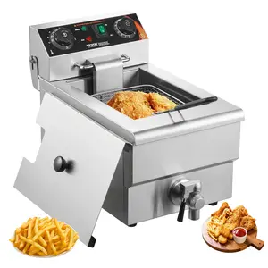 VEVOR Commercial Deep Fryer, TikTokShopBlackFriday, 1500W Electric Countertop Fryer with Basket, 11.6Qt / 11L Stainless Steel Single Oil Fryer with Time & Temp Control, Overheat Protection, for Kitchen Restaurant Use
