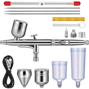VIVOHOME Airbrush Gun with 3 Nozzle (0.2/0.35/0.5mm) and 5 Cups and Hose with Quick Coupler, Air Brush Guns for Painting with Self-Centring Plug-in Nozzle, Gravity Feed Airbrush Kit for Nail, Model