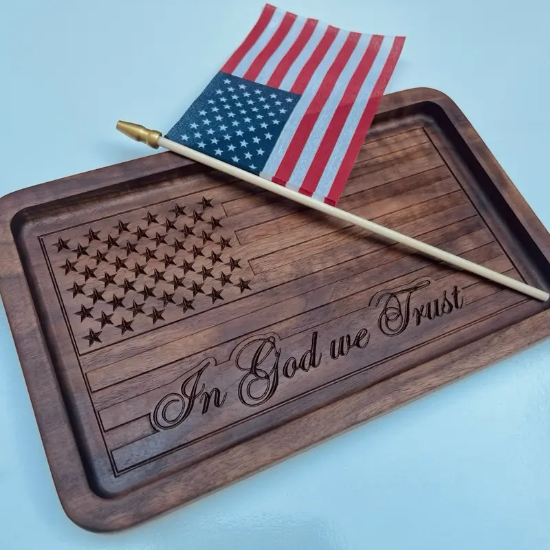 In God We Trust font USA wood Flag Catch-All Tray