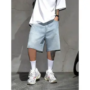 Men's Loose-Fit Denim Shorts, Casual Mid-Length Street Style, Fashionable Summer Outwear, Trendy Campus Wear, Comfortable Outdoor Use
