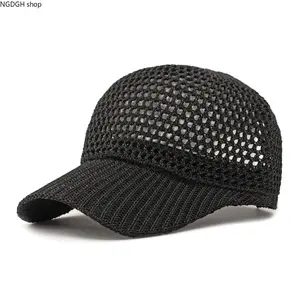 Black Mesh Crochet Baseball Cap - Trendy Full Hollow Breathable Knit Snapback Hat with Solid Curved Brim, Lightweight Quick Dry Unisex Summer Cap, Perfect for Daily Streetwear Running Gym Beach Outdoor Sports & Casual Looks
