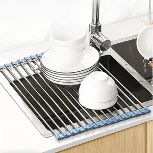 Over Sink Dish Drying Rack Roll Up Foldable Stainless Steel Space Saving Kitchen Use
