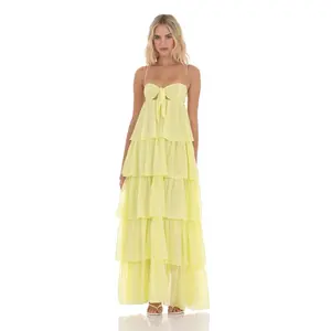 Ruffle Front Tie Maxi Dress in Yellow