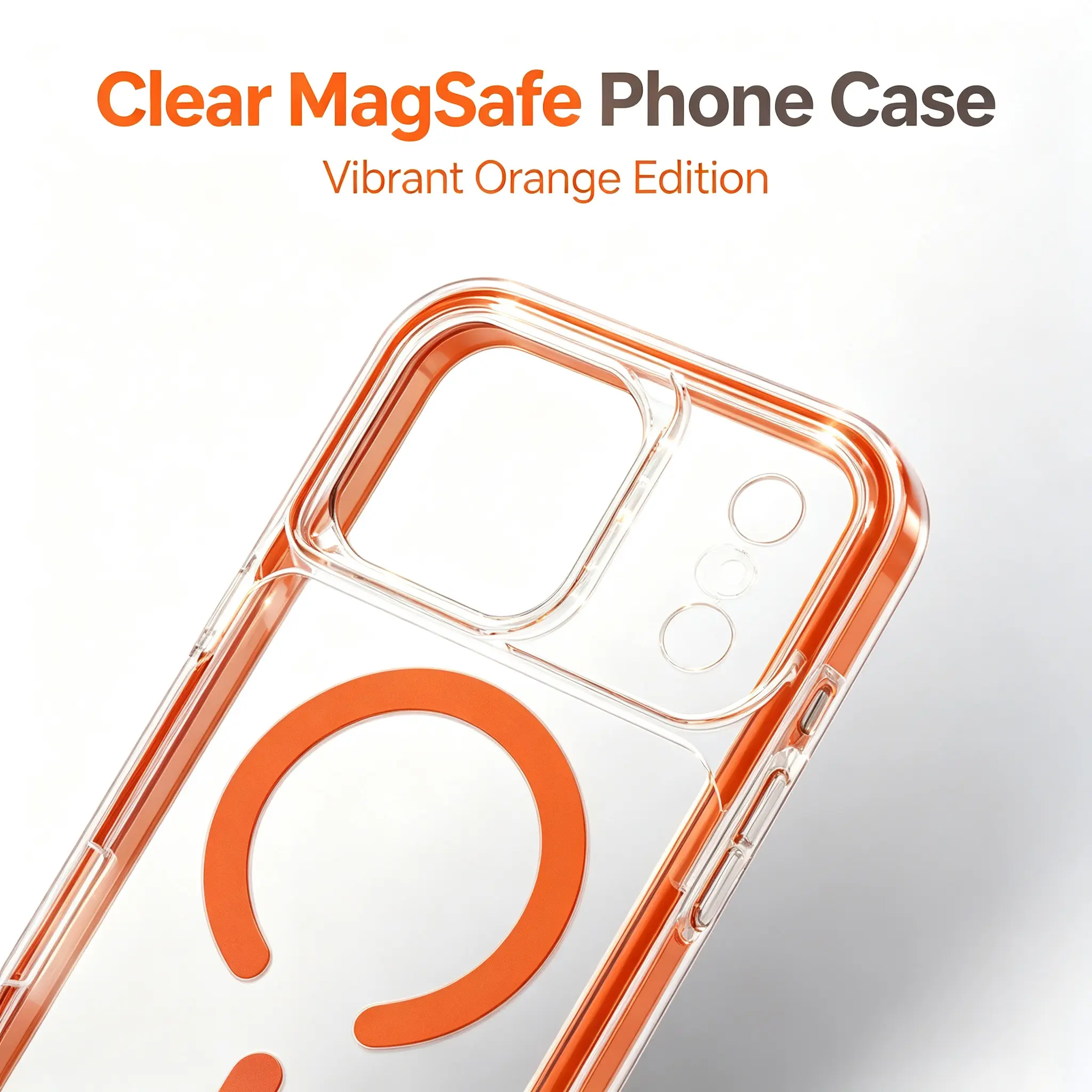 Clear Magnetic Phone Case for iPhone 16 Pro Max Anti Yellowing Crystal Clear Shockproof Bumper Full Camera Lens Protection Vibrant Orange Magnetic Phone Cover