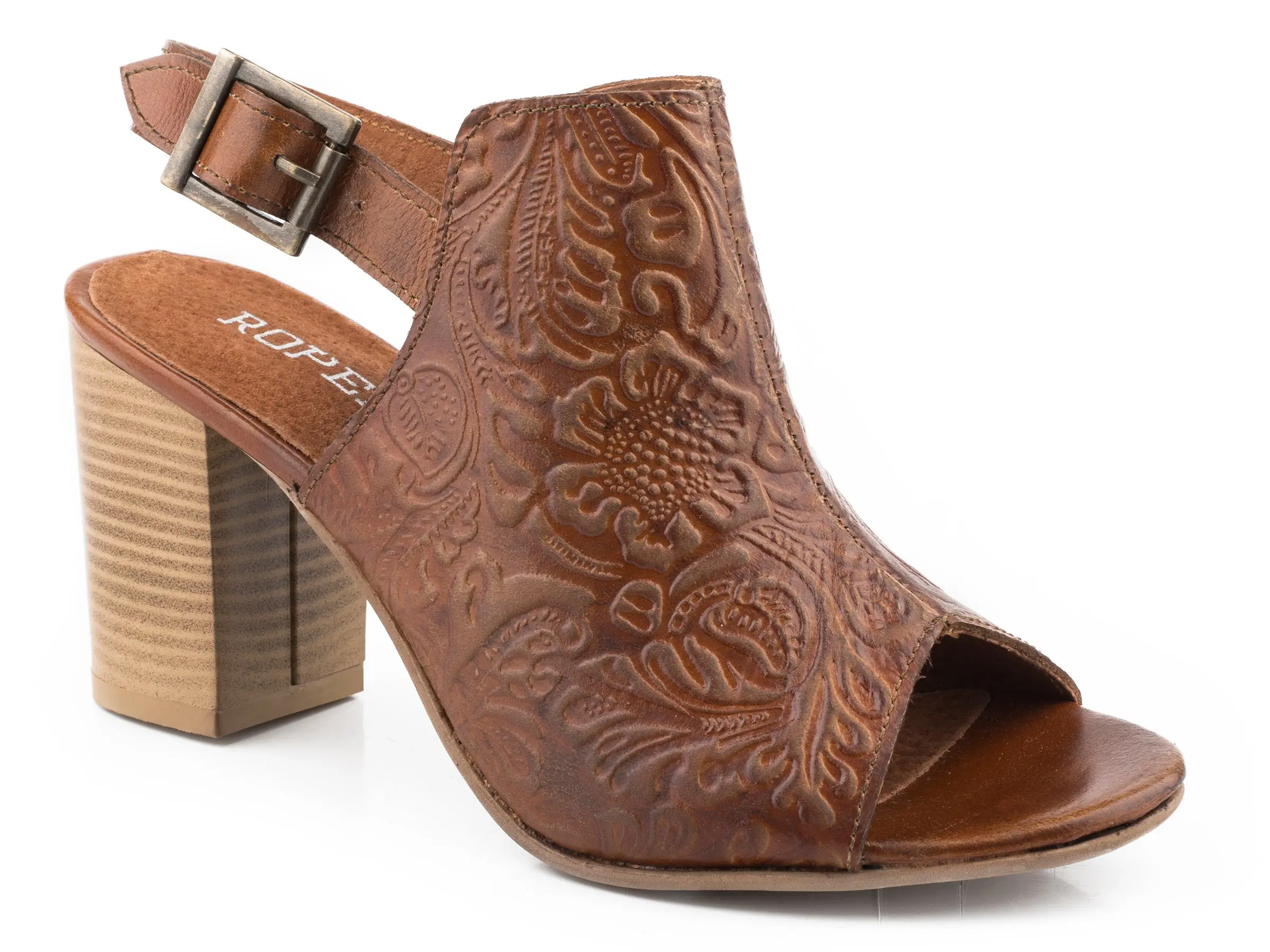 Women's Roper Floral Embossed Leather Heel