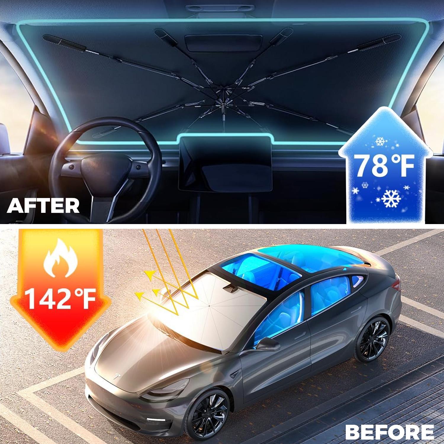 Foldable Car Windshield Sunshade Umbrella 140x79cm – UV Protection & Automotive Interior Sun Protection, Compact Storage, Easy Setup Sun Blocker for Cars, SUVs, Trucks,Car Stuff