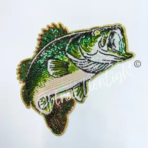 Bass Fish Fishing Sequins Iron On Patch for Women’s Shirt Sweatshirts