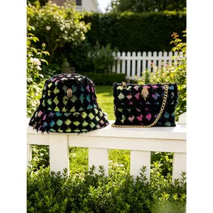 Women's Woven Print Patchwork Denim Crossbody Bag