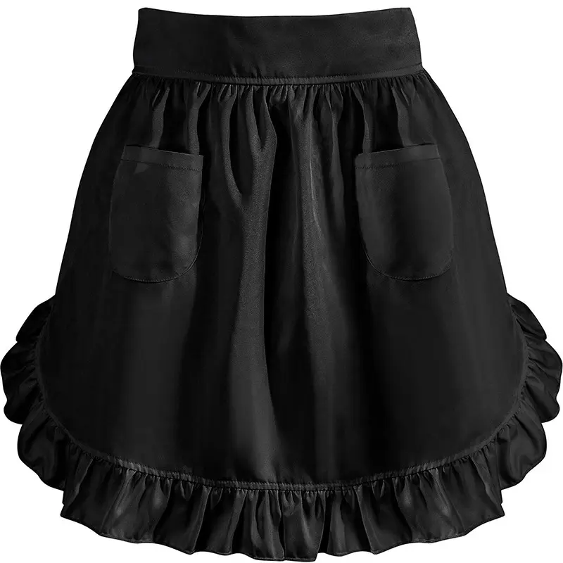 Maid Apron Home Half Princess Apron European Style Pure White Half Body Lotus Leaf Lace Double Pocket