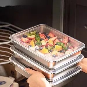 2Pcs Stainless Container Fresh-keeping Boxes Lid Rectangle Sausage Noodles Fruit Dish with Cover Containers ﻿   (2Pcs,Large)