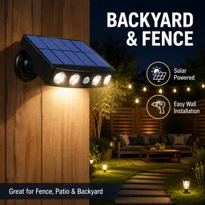 1/2/4PCS Solar Motion Sensor Wall Light, 4 LED White Light Outdoor Security Lamp, 3 Lighting Modes, 1200mAh Battery