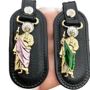 San Judas Tadeo / Virgencita Stainless Steel and Leather Keychain keychains collectible keychains