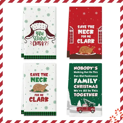 4pcs Christmas Kitchen Towels, Christmas Printed Dishwashing Towels, Tea Towels, Decorative Towels, Absorbent Quick Drying Ultra Soft Microfiber, Suitable for Christmas Kitchen Decoration, Outdoor Parties, Christmas Festival Gifts