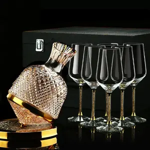 Luxury Diamond Wine Glass, Decanter Gift Set, beautifully packaged in a premium leather gift box. Utensils