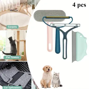 4pcs Pet Hair Removal Tool, Portable, Reusable Dog Hair Remover Kit for Couch, Efficient Pet Hair Remover for Furniture, Reusable Carpet Scraper, Carpet Hair Removal Tool