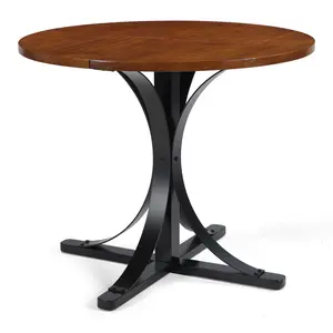 Industrial Style Round Table - Heavy Duty Metal & Solid Wood Frame, 100KG Load, 4-Prong Legs, Stable Dining or Workspace Table
