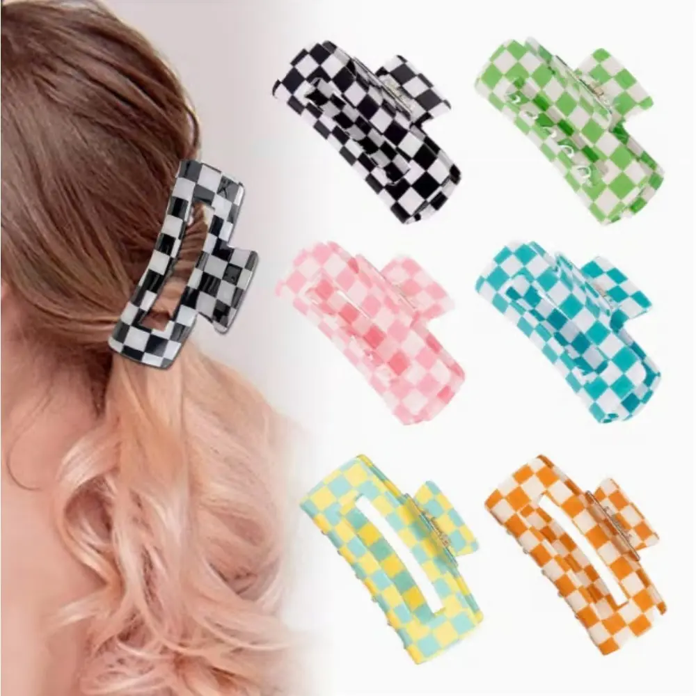 6pcs Colorful Checkerboard Hair Clip, Multi-color Rectangular Shark Clip, Perfect for Everyday Hairstyles, Hair Embellishment, Colorful Design, Sweet Aesthetic, Lightweight Accessory, Durable Clip, Decorative Clip, Multipack Clips, Trendy Hairstyles Summe