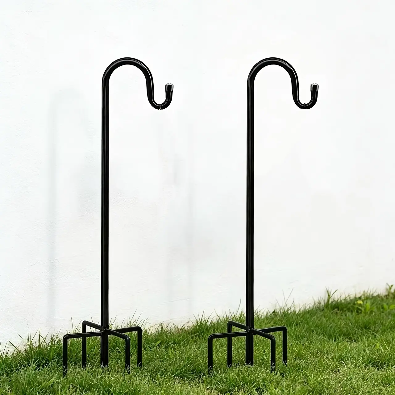 Shepherd Hooks, 2 Pack Black Metal 4-Prong Garden Stakes for Hanging Baskets, Bird Feeders, Solar Lanterns & Plant Hangers