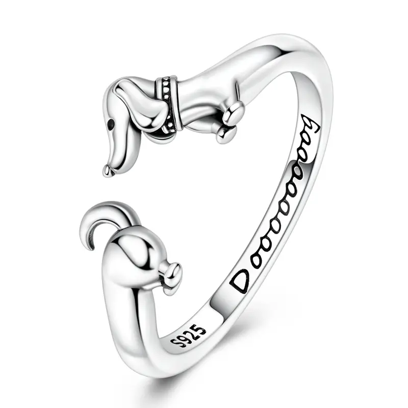 MULA 925 Sterling Silver Plated Dachshund Ring – Adjustable opening dachshund ring engraved with “Dooooooog”, this adorable dachshund is the perfect jewelry gift for moms and pet lovers.