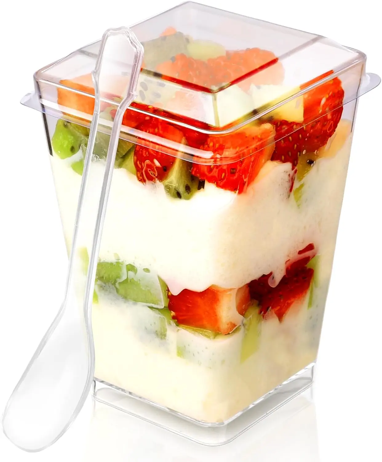 5 oz Plastic Dessert Cups With Lids and Spoons, Yogurt Parfait Appetizer Cups for Party, Mini Dessert Shooters for Pudding and Fruit 20 Pack (60-Piece) Transparent Cup