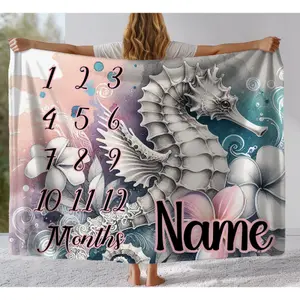 Sea Horse Personalized milestone blanket Sea Horse Personalized milestone blanket